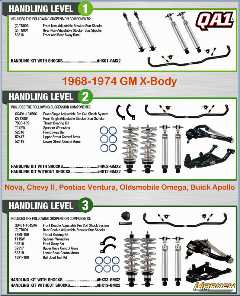 QA1 Front & Rear Suspension Kits for Drag Racing or Handling fits 19681974 GM XBody Chevrolet